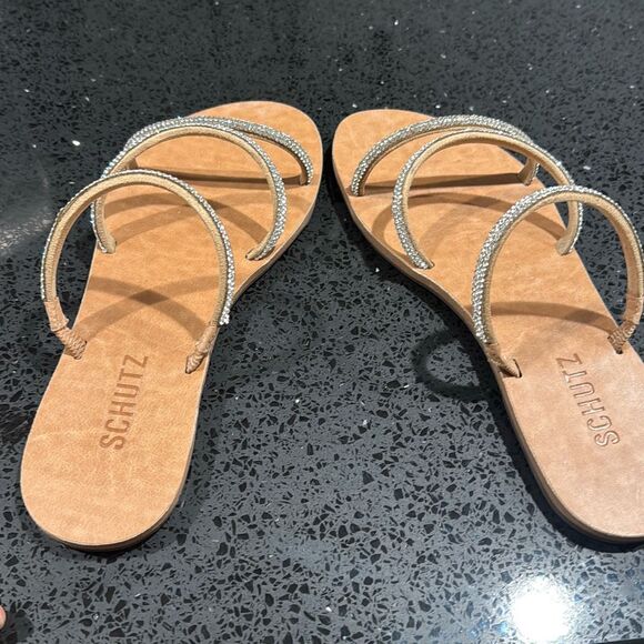 SCHUTZ Shoes - Schutz Inezita Sandal in Crystal and Honey Beige GUC Womens Size 6.5B